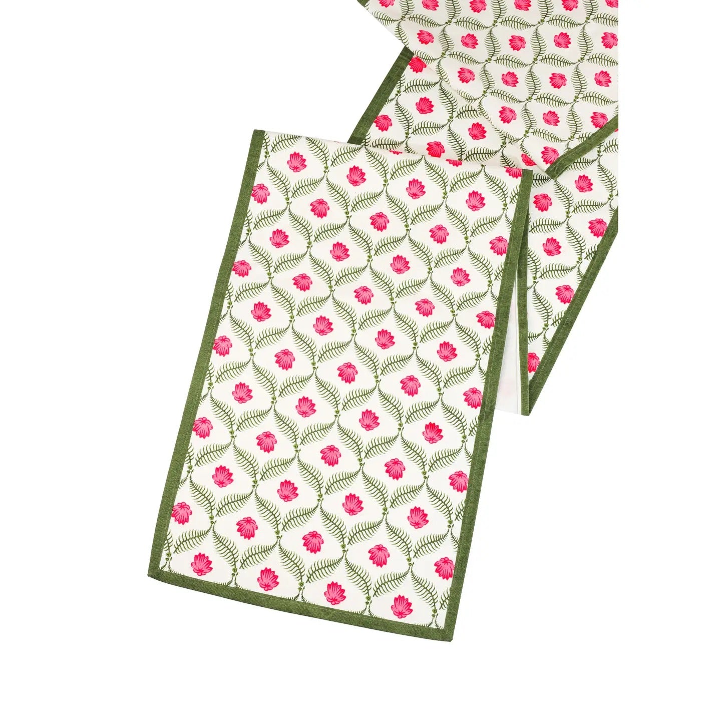 Lotus Garden Block Print Cotton Table Runner