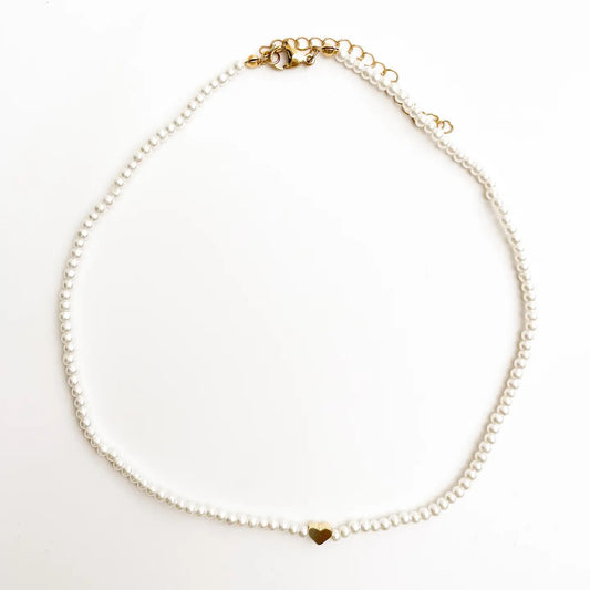 Golden Pearl Heart Necklace