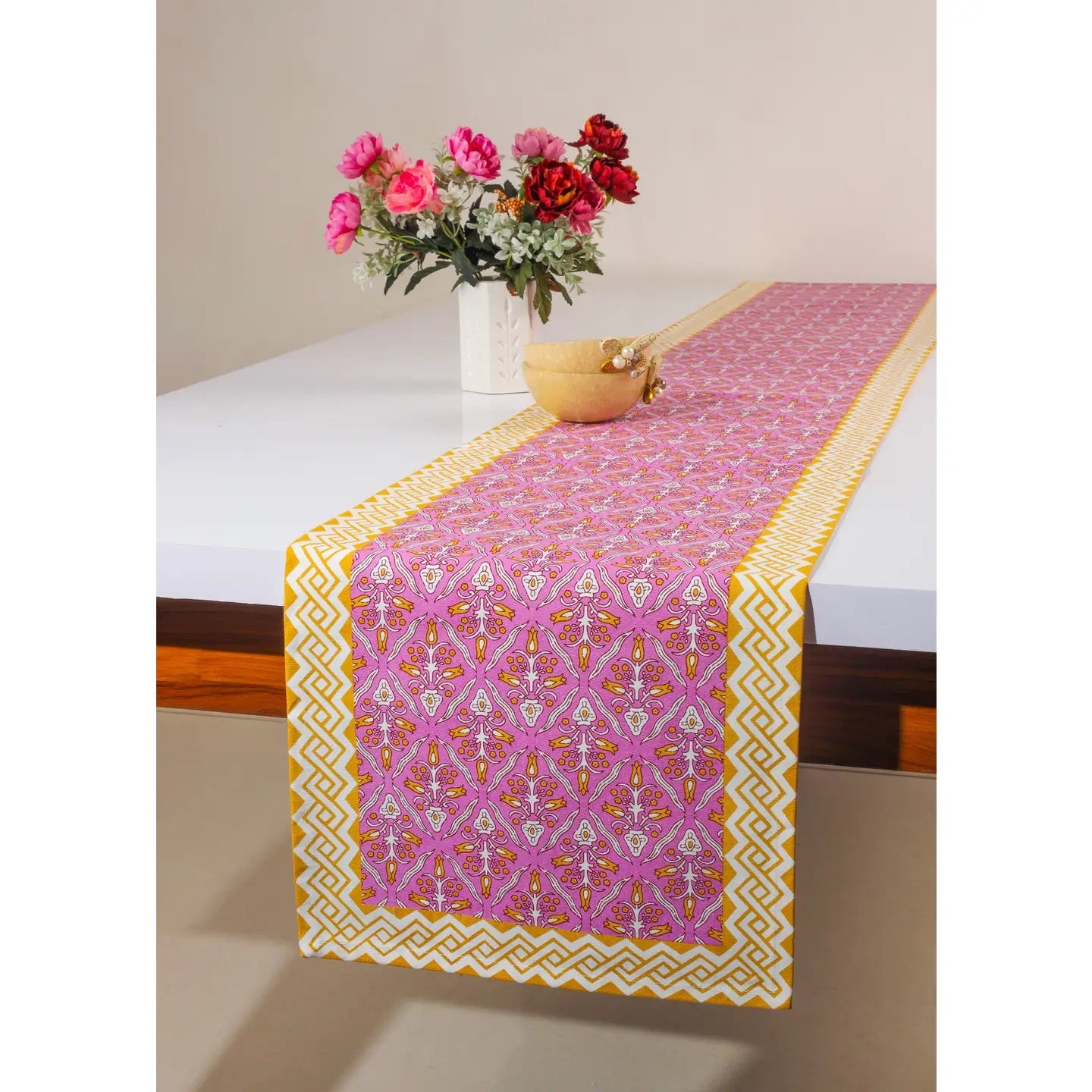 Orchid Luxe Block Print Cotton Table Runner