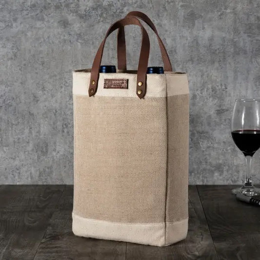 Jute 2 Bottle Insulated Wine Bag