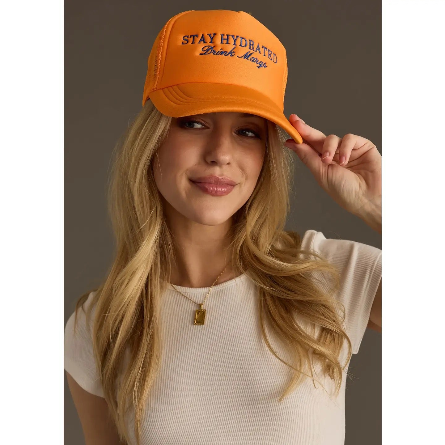 Orange Stay Hydrated Drink Margs Trucker Hat