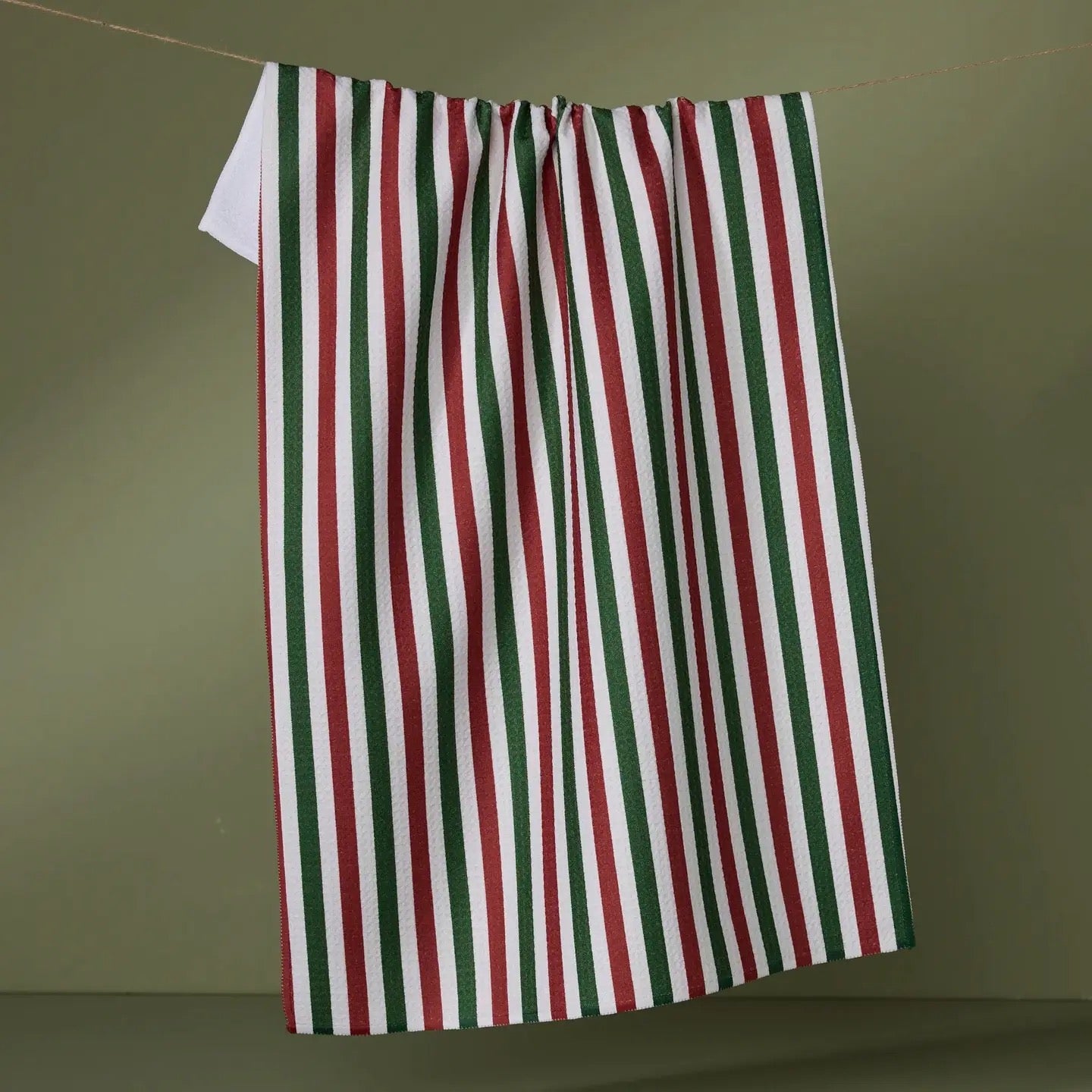 Ribbon Green Red Tea Towel