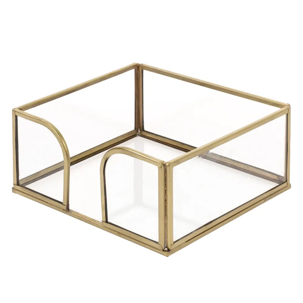 Gold Edge Glass Cocktail Napkin Caddy