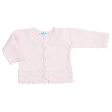 Pointelle Ruffle Knit Cardigan - Pink