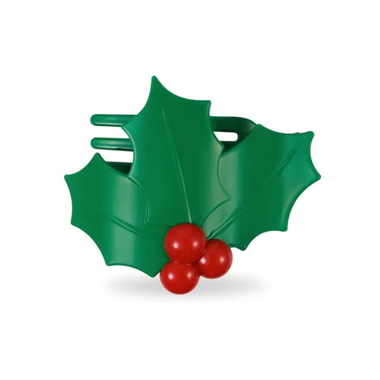 Flat Round Hair Clip - Holly Leaves