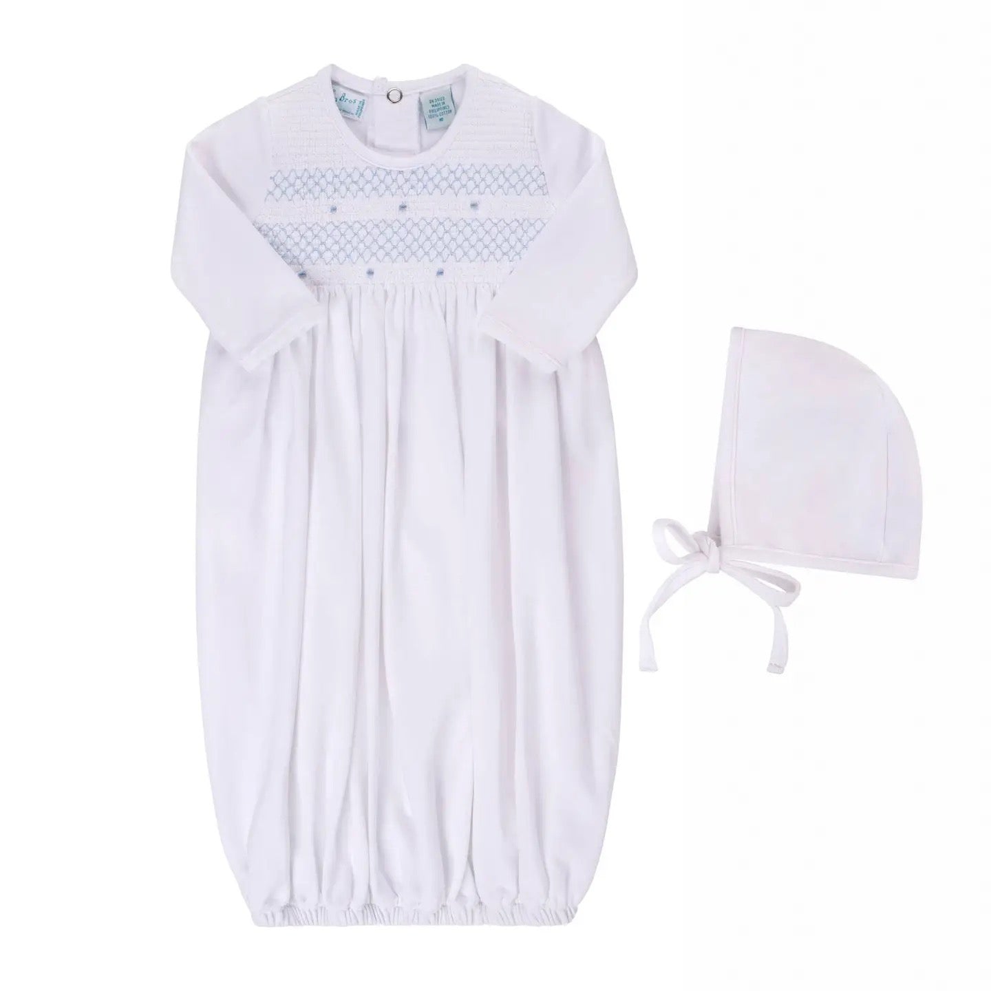Smocked Bullion Gown with Hat - Blue