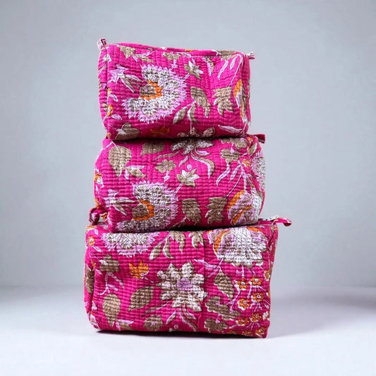 Fuchsia Bloom Quilted Cosmetic Bags