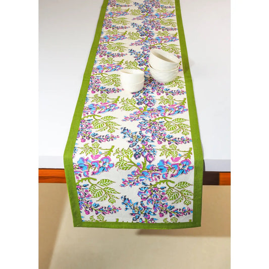 Bluebell Symphony Block Print Cotton Table Runner