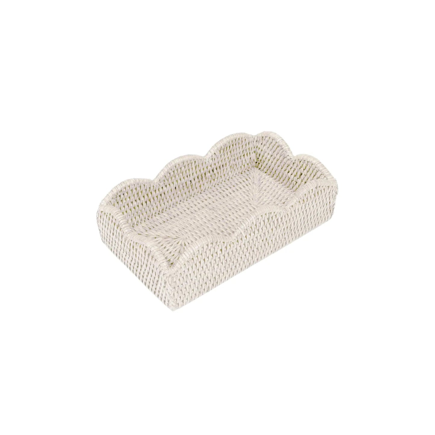 Rattan Scalloped Guest Towel Napkin Holder - Cream