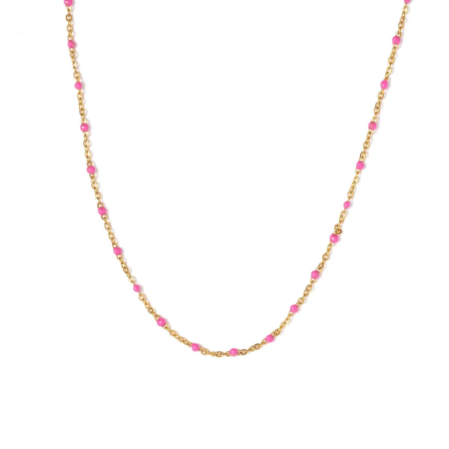 Enamel Bead Necklace - Pink