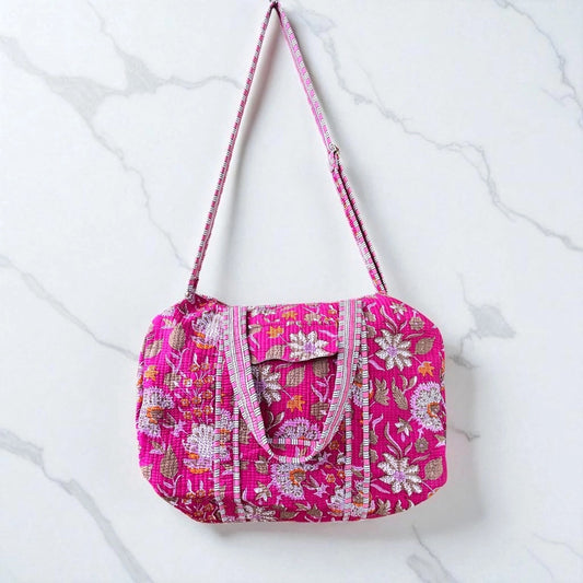 Fuchsia Bloom Quilted Duffel Bag