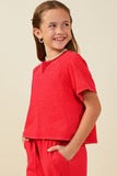 Girls Washed Short Sleeve Knit Sweatshirt