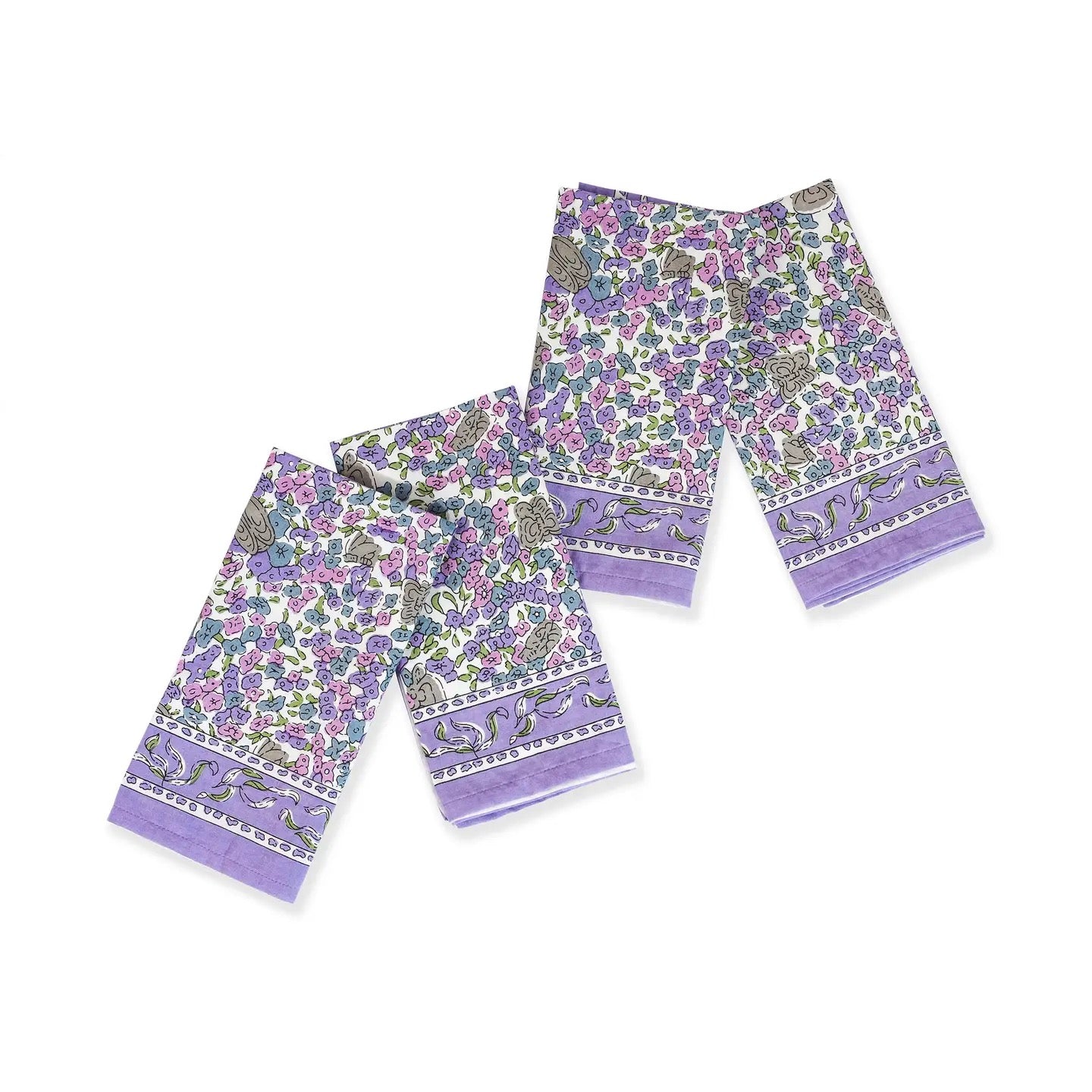 Lavender Blossom Block Print Cotton Napkins