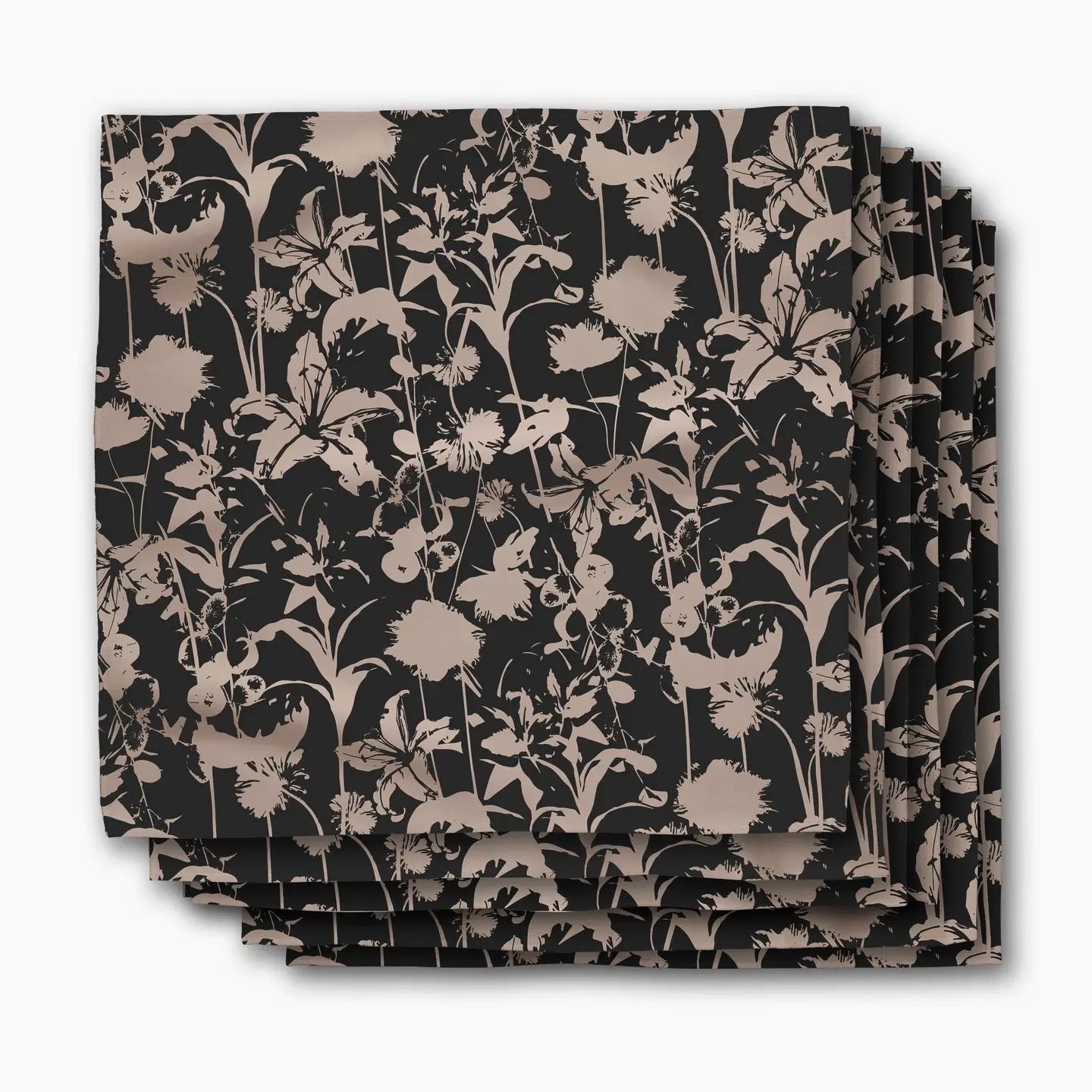 Inverted Floral Black Dinner Napkins