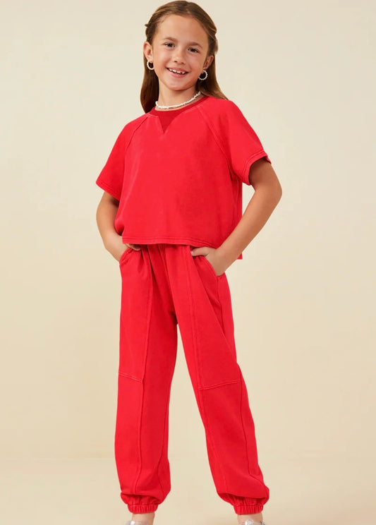 Girls Washed Paneled Knit Joggers