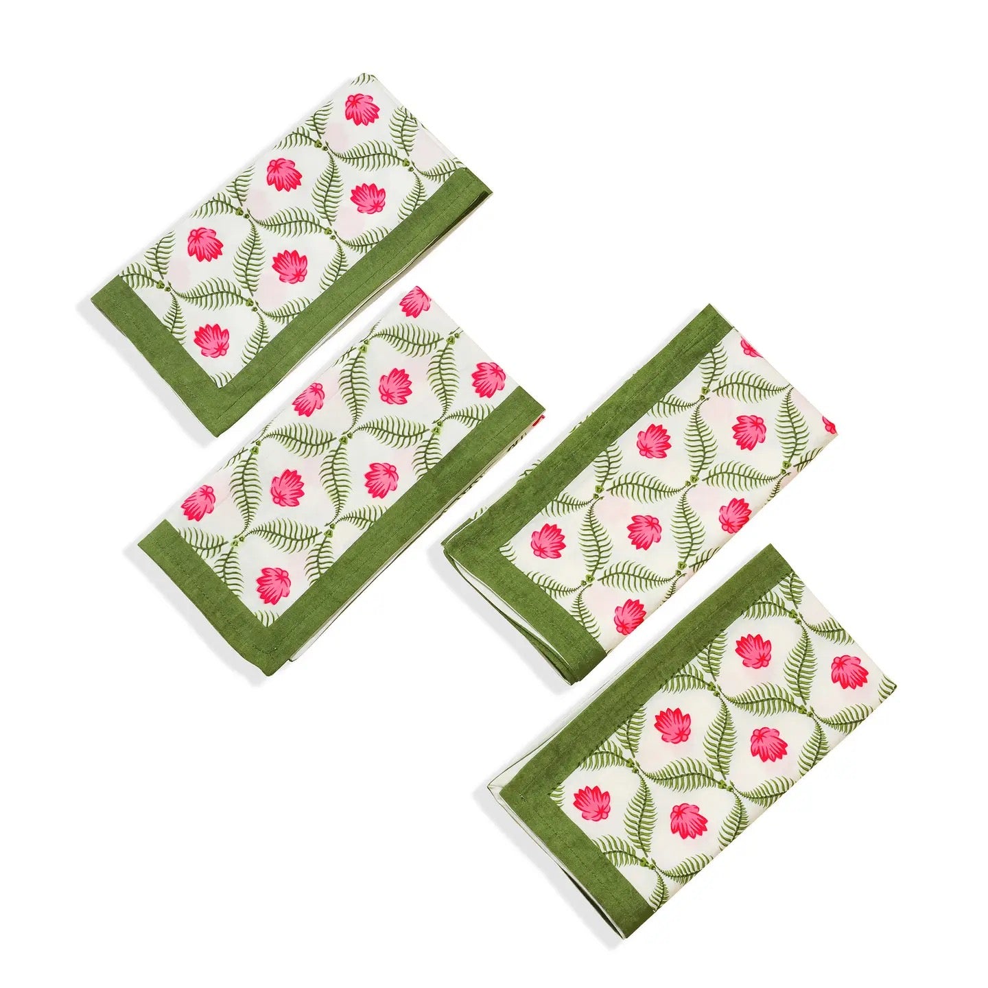 Lotus Garden Block Print Cotton Napkins