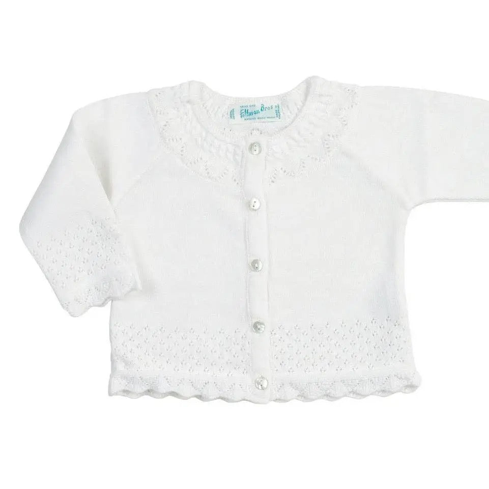 Pointelle Ruffle Knit Cardigan - White