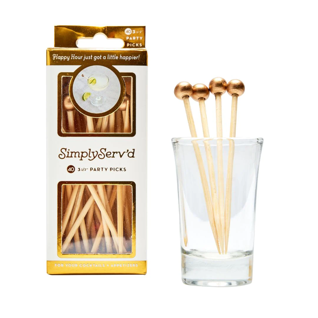 GOLD 3.5 INCH WOOD PARTY PICK/40PK - GIFT BOX