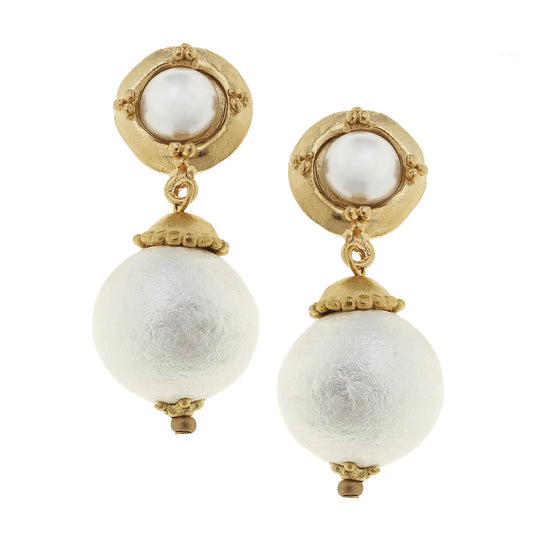 Gold with Cotton Pearl Earrings