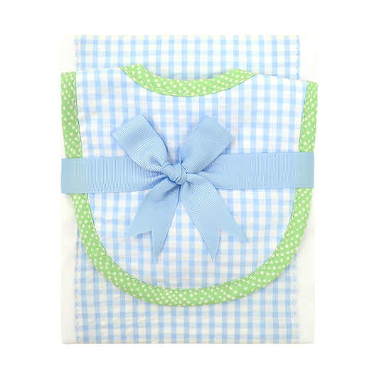 Blue Gingham Bib & Burp Cloth