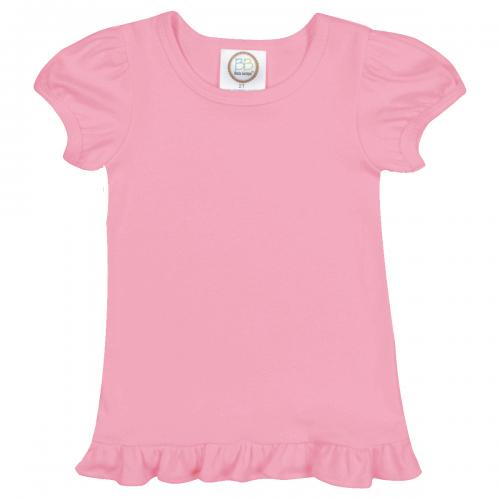 Girls Short Sleeve Ruffle Shirt - Pink