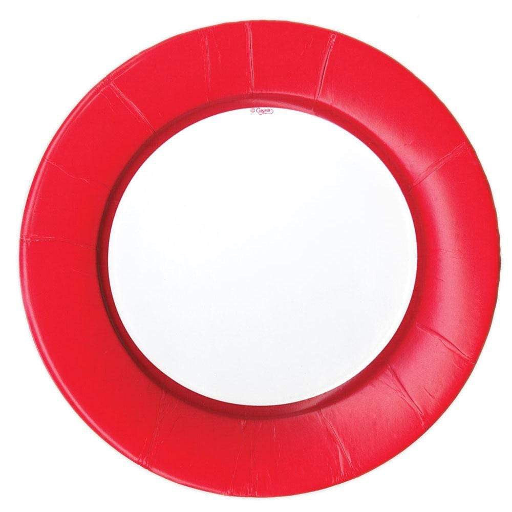 Linen Border Paper Dinner Plates - Red