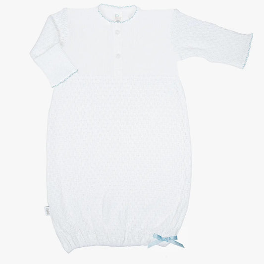 Paty Knit Placket Gown - White/blue trim