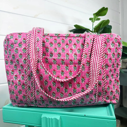 Quilted Weekender Bag - Pink Floral