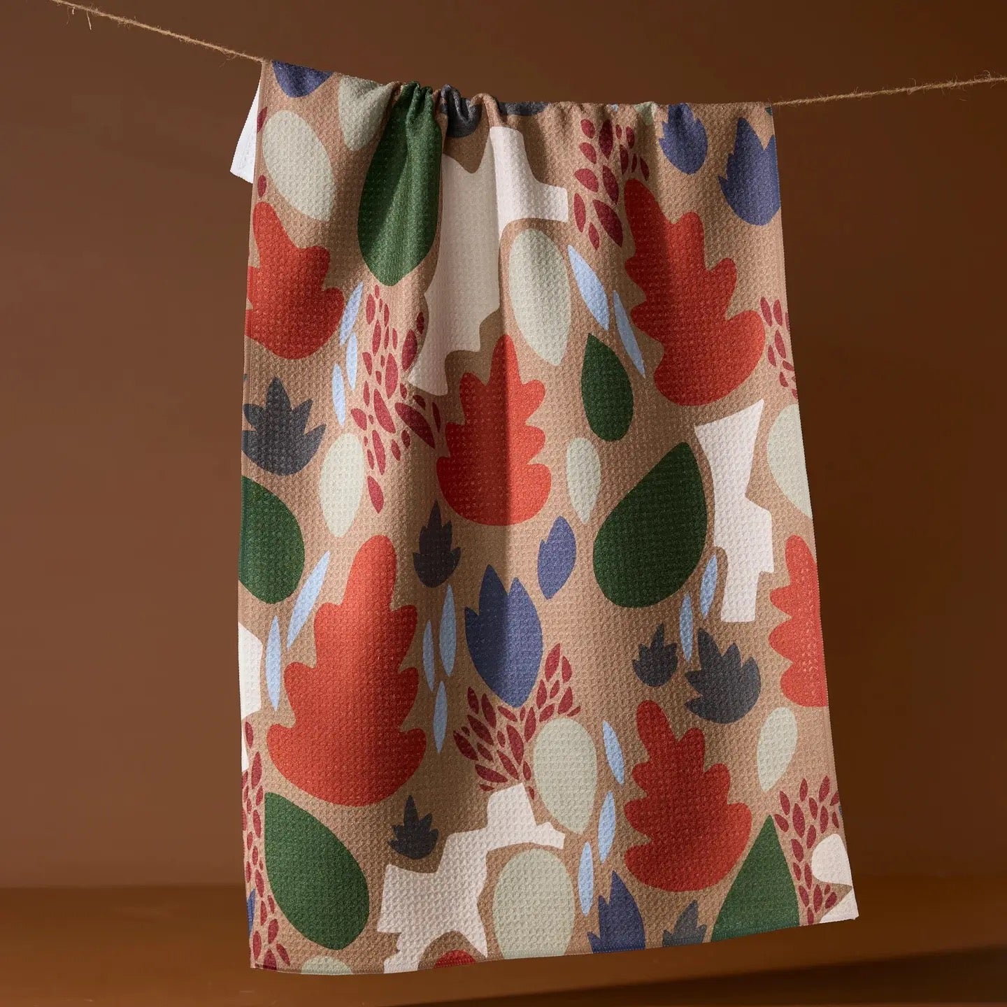 Cut Paper Leaves Mocha Tea Towel