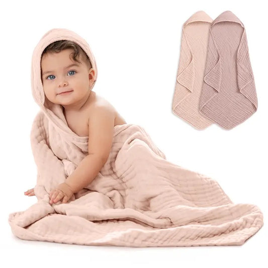 Muslin Hooded Bath Towel - Mauve/Blush
