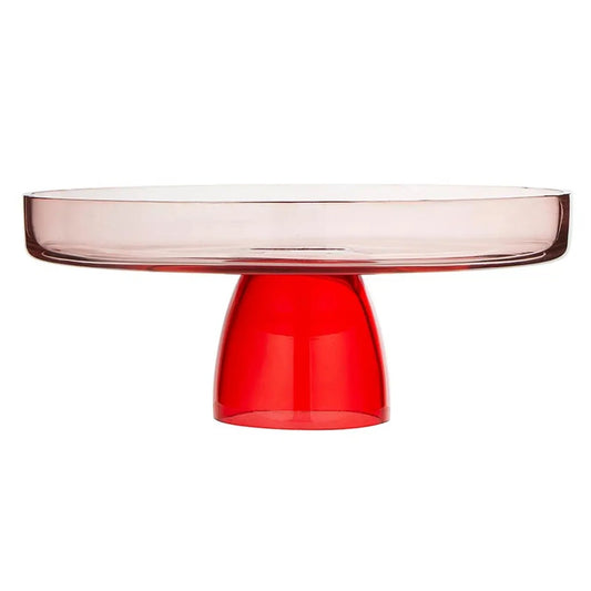 9.5" Glass Cake Stand - Red