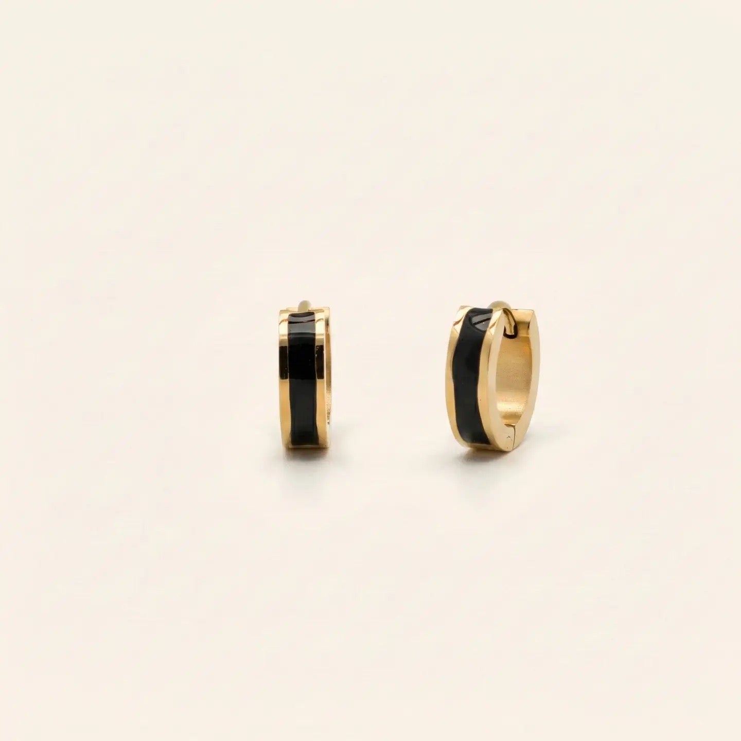 Small Enamel Huggies - Black
