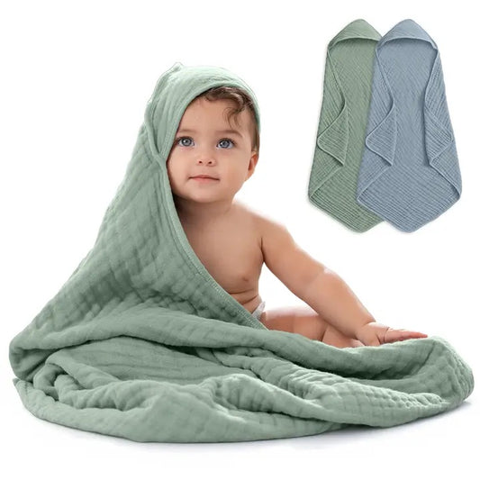 Muslin Hooded Bath Towel - Pacific Blue/Fern