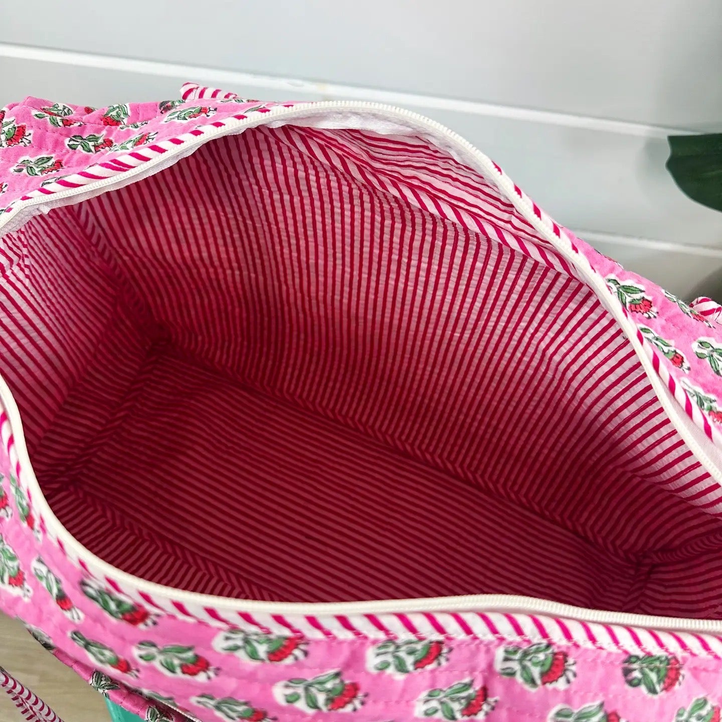 Quilted Weekender Bag - Pink Floral
