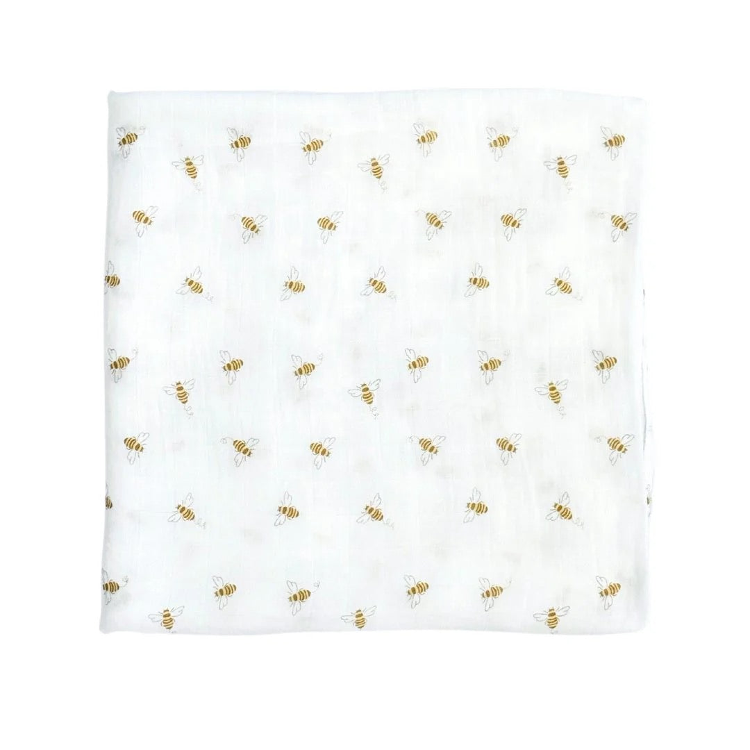 Bamboo Muslin Swaddle Blanket in Busy Bees