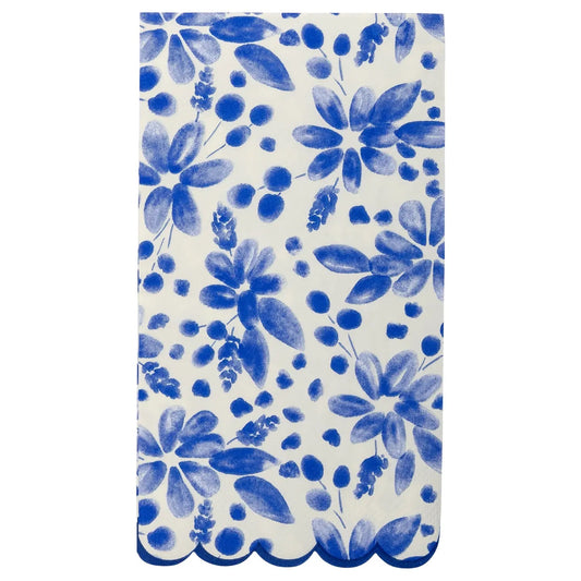 Blue Scallop Floral Paper Guest Napkin