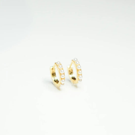 Dainty Pearl Studded Gold Huggies Earring