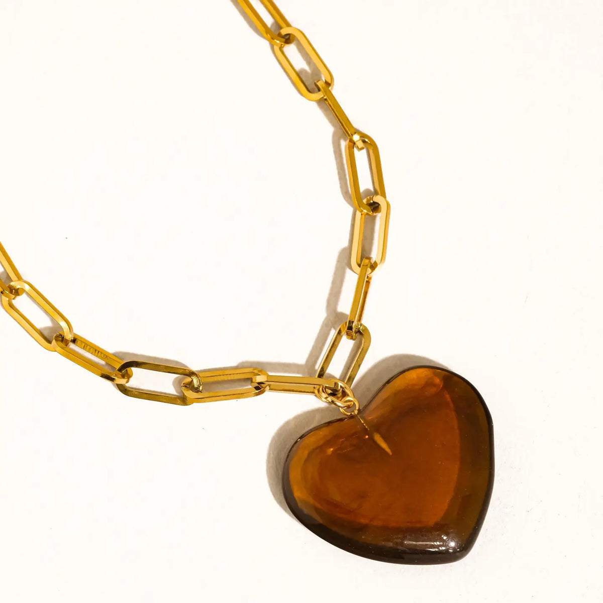 Heart Chain Necklace - Brown