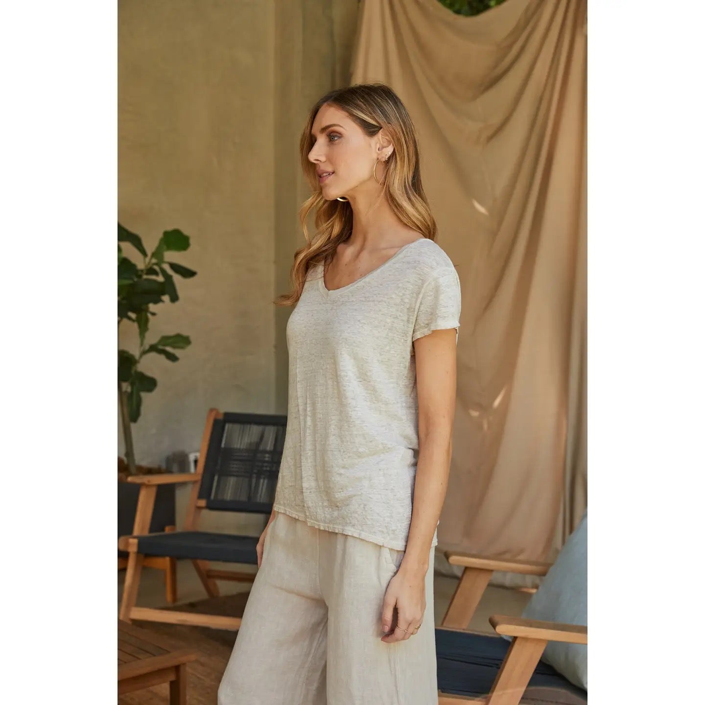 Linen V-Neck Short Sleeve T-Shirt