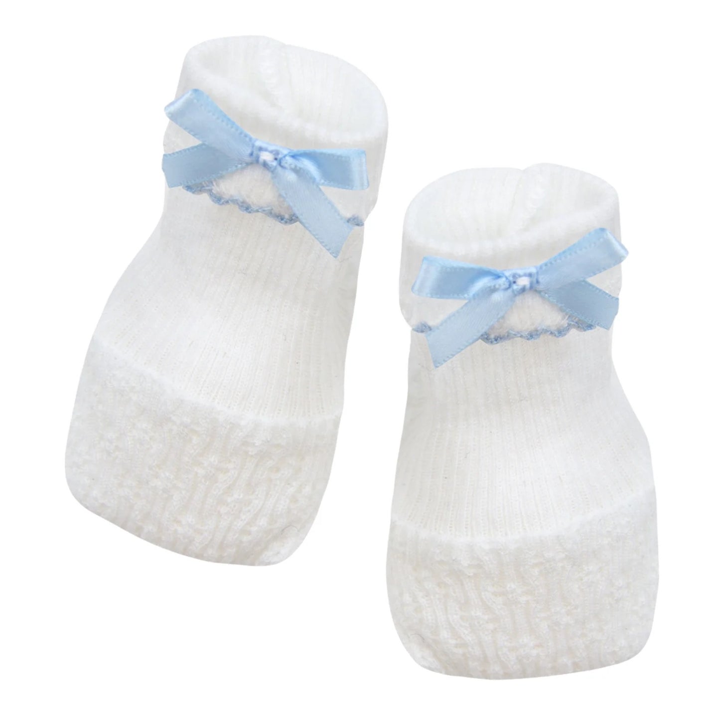 Paty Knit Booties - White/Blue trim