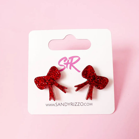 Red Glitter Acrylic Bow Stud