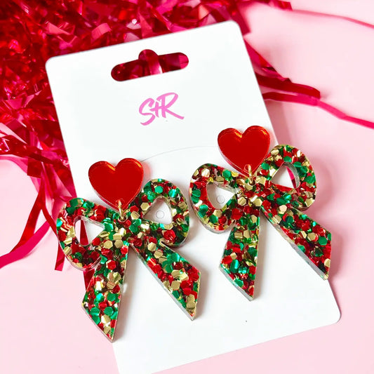 Red, Green, and Gold Acrylic Christmas Bow Dangle