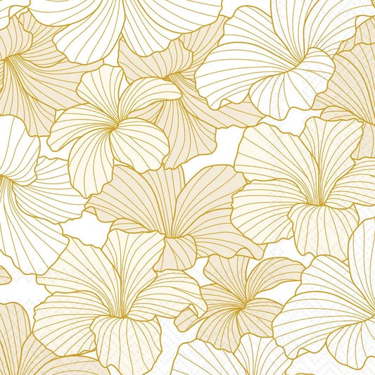 White/Gold Hibiscus Cocktail Napkins