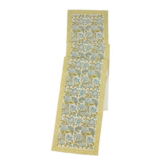 Fresh Foliage Block Print Cotton Table Runner