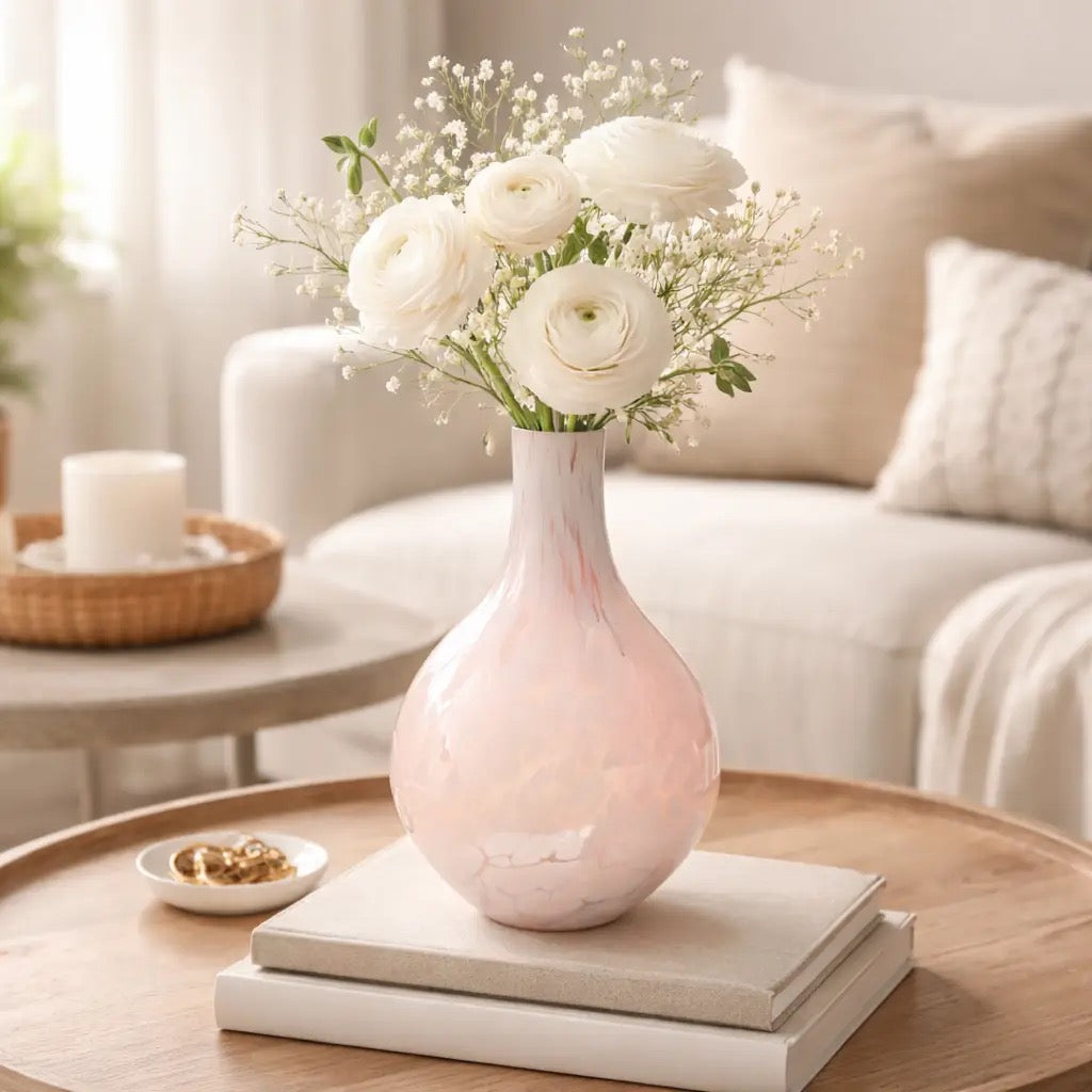 Pink Splutter Round Glass Vase