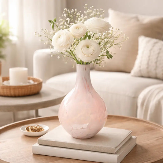 Pink Splutter Round Glass Vase