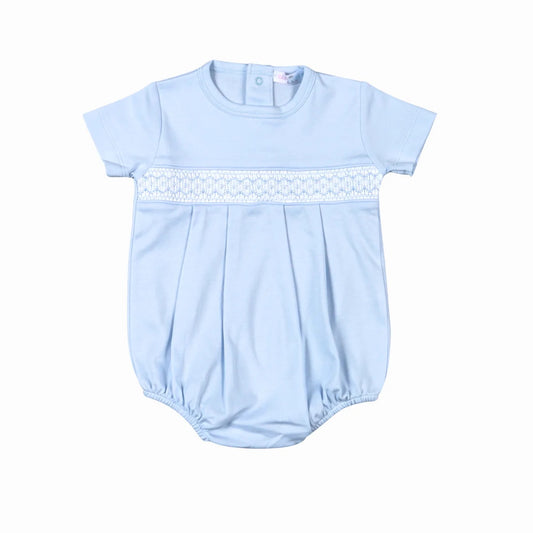 Blue Pima Hand Smocked Bubble