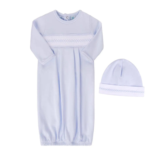 Smocked Argyle Gown with Hat - Blue