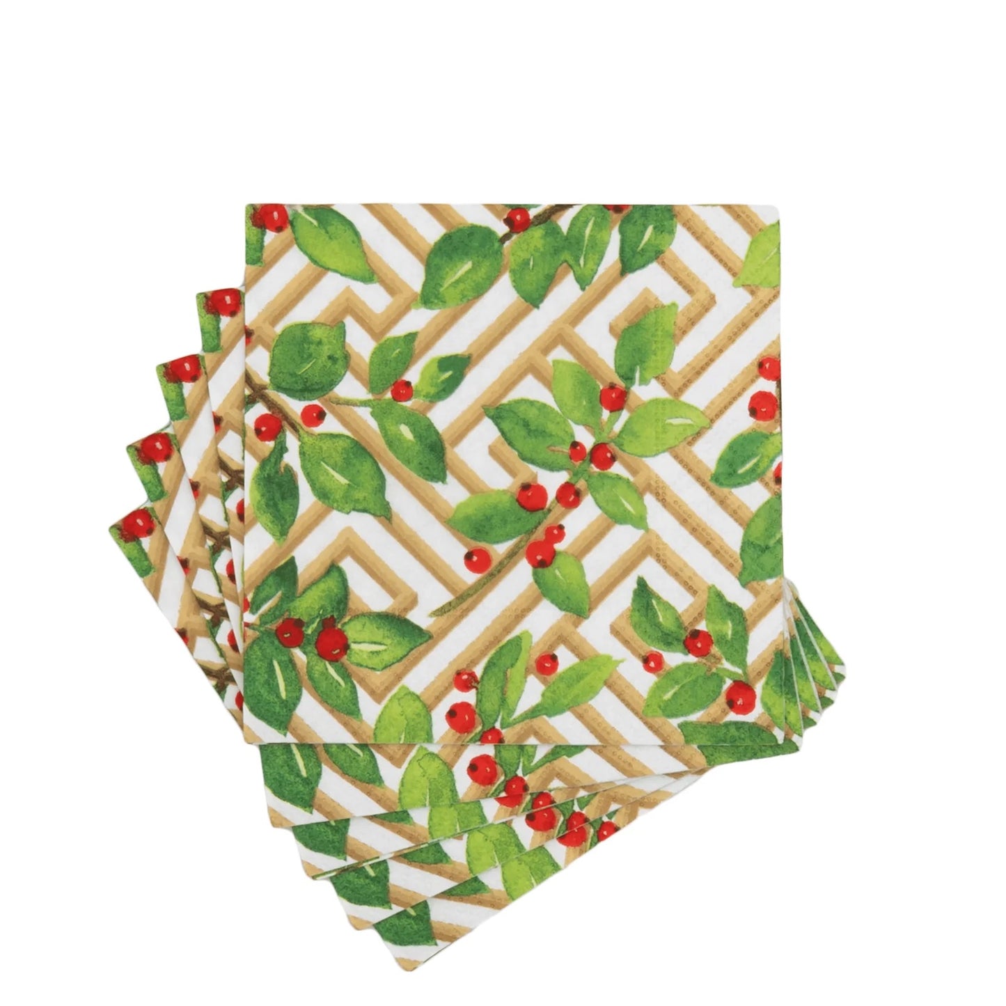 Holly and Fretwork Cocktail Napkins