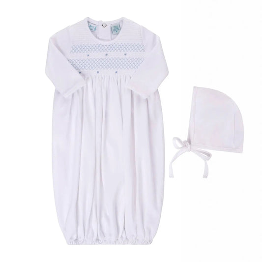 Smocked Bullion Gown with Hat - Blue